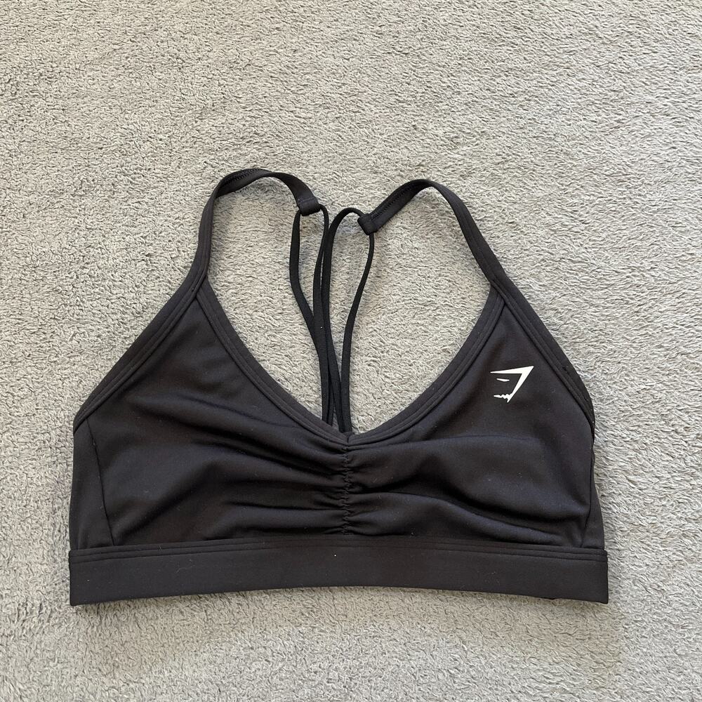Gymshark Black Athletic Workout Ruched Strappy Sports Bra Women's Size XS